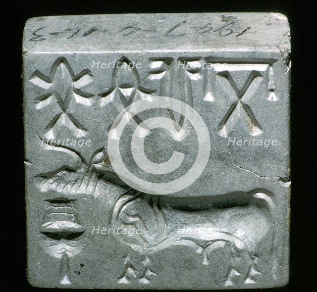 Steatite seal with Bull, Indus Valley, Mohenjo-Daro, 2500 - 2000 BC. Artist: Unknown