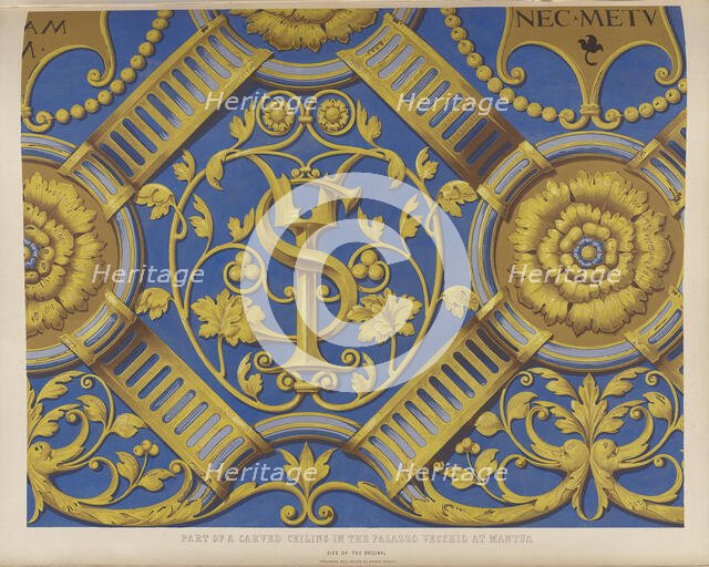 Part of a carved ceiling in Palazzo Vecchio at Mantua, 1850.  Creator: Ludwig Gruner.