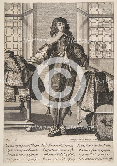 A Valet Putting Away the Luxious Clothes of His Master, mid to late 17th century. Creator: Abraham Bosse.