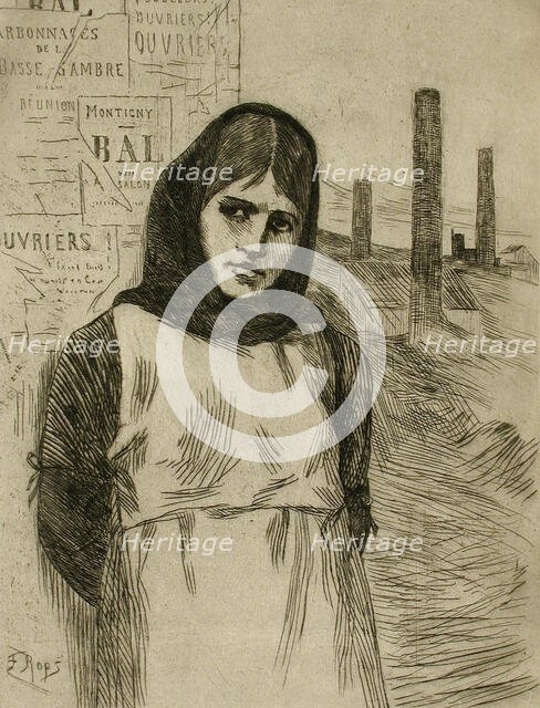 La Grève - small plate, c1875. Creator: Félicien Rops.