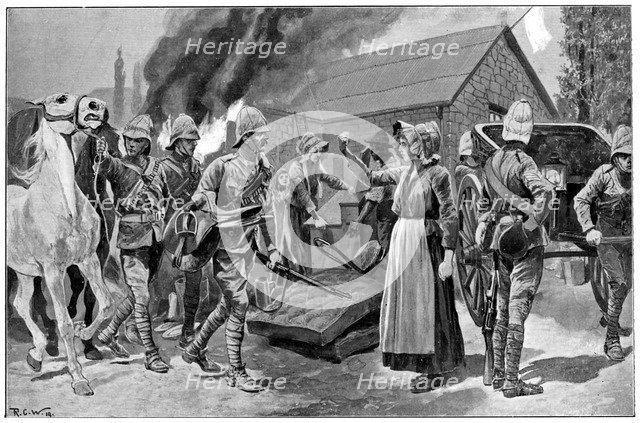 'Burning the Farm of a Treacherous Burgher', 2nd Boer War, c1900. Artist: Unknown