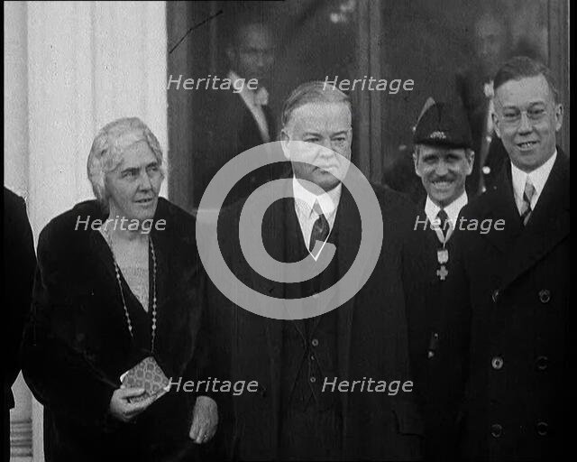 President Herbert Hoover and Lou Henry Hoover Leaving a Building, 1932. Creator: British Pathe Ltd.