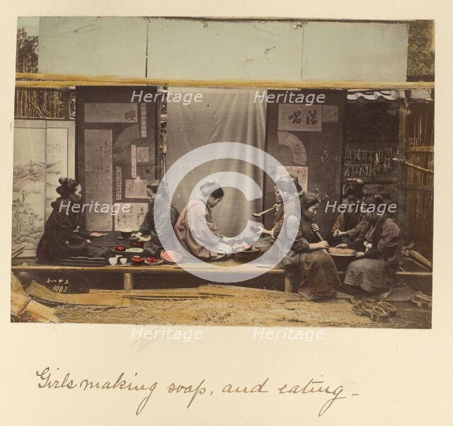 Girls making soap, and eating, about 1873-1883. Creator: Shinichi Suzuki I.