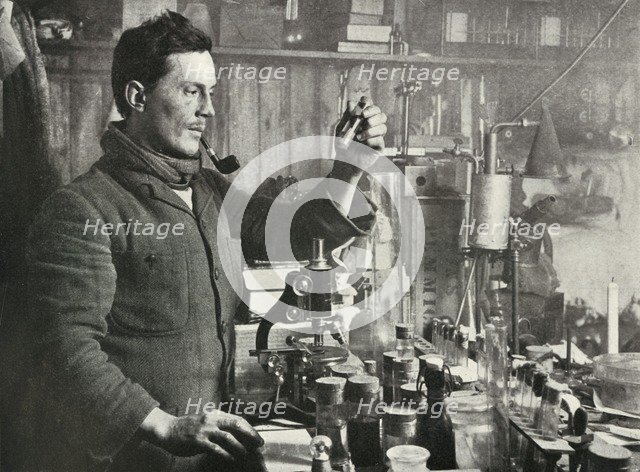 'Dr. Atkinson in his Laboratory', 15 September 1911, (1913). Artist: Herbert Ponting.