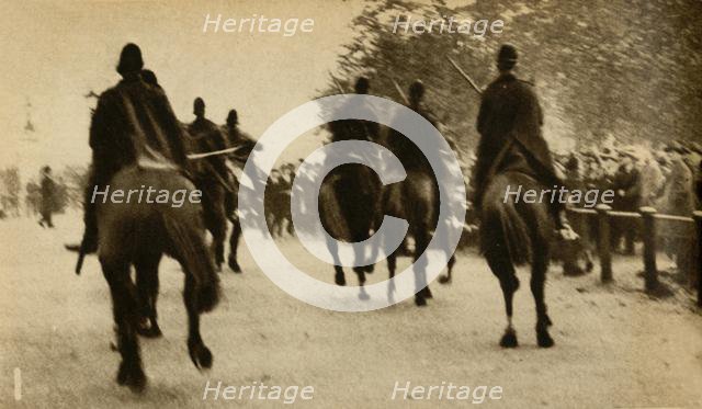 Mounted police baton-charging marchers, Means Test protests, Hyde Park, London, 1932, (1933). Creator: Unknown.