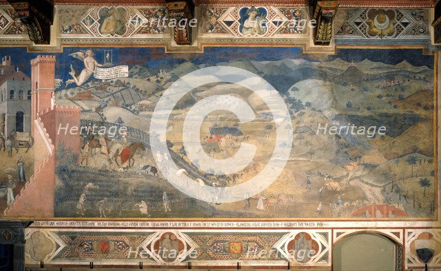 Effects of Good Government in the countryside (Cycle of frescoes The Allegory of the Good and Bad Government), 1338-1339. Artist: Lorenzetti, Ambrogio (ca 1290-ca 1348)