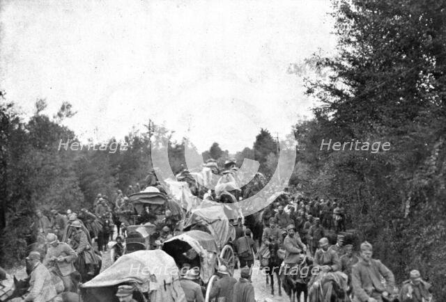 The Dark Hours of Italy; On the roads of the Lower Isonzo, the 3rd Italian army..., 1917. Creator: Unknown.