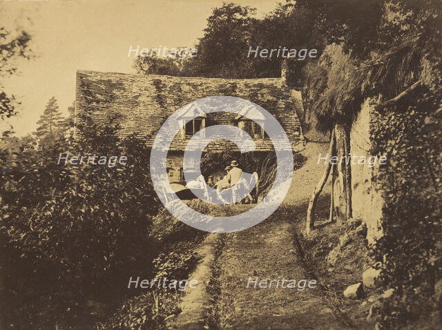 Rustic Cottage with Figures and Carts, ca. 1855. Creator: Unknown.