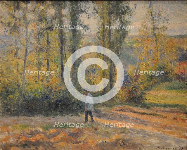 Landscape with a Hunter, Pontoise (Paysage à Pontoise avec un chasseur), 1879. Artist: Pissarro, Camille (1830-1903)