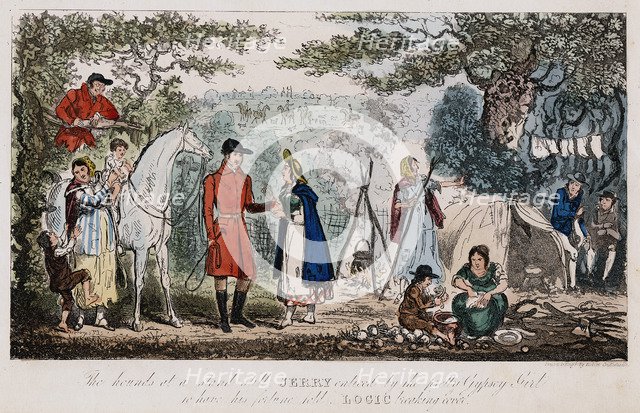 Jerry having his hand read by a gypsy, c1828. Artist: Isaac Robert Cruikshank
