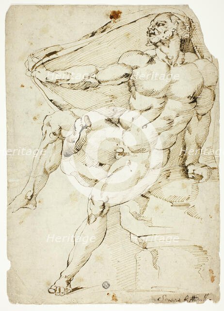 Academic Male Nude Representing Hercules with Nessus's Robe (recto and verso), n.d. Creator: Unknown.