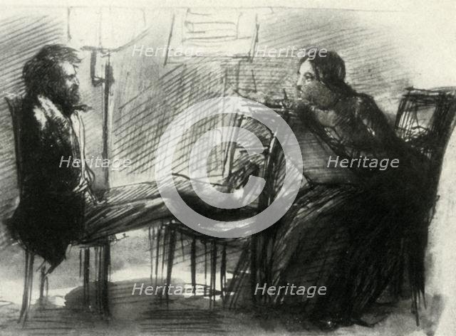 Elizabeth Siddal drawing Rossetti, 1853, (1947). Creator: Dante Gabriel Rossetti.