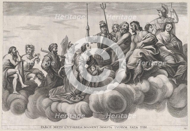 Plate 32: Venus asking Jupiter for protection; from Guillielmus Becanus's 'Serenissimi Pri..., 1636. Creators: Johannes Meursius, Willem van der Beke.