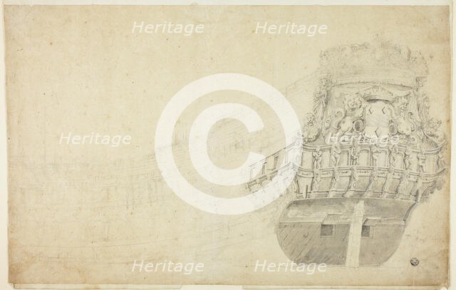 Partial Sketch of a Dutch Vessel Seen from Port Quarter, n.d. Creators: Willem van de Velde I, Willem van de Velde the Younger.