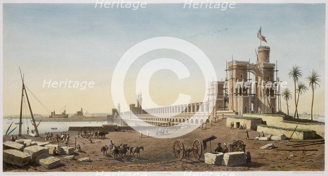 The dam across the Nile, the building of the Aswan Dam, Egypt, 1853. Artist: Philippe Benoist
