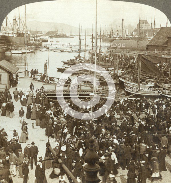 'The harbor, N.W. from the market-place in Bergen, the greatest fish market of Norway', c1905. Creator: Unknown.