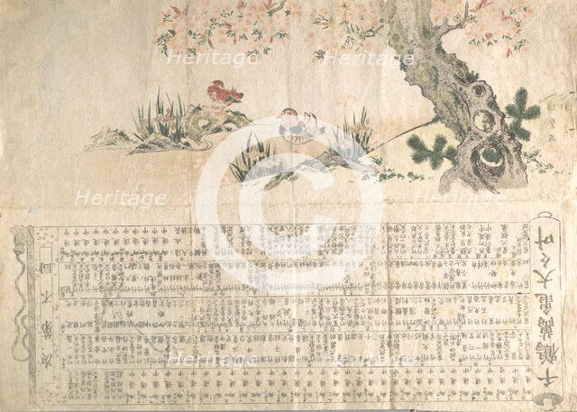 Mandarin Ducks in a Spring Landscape: Program for a Jururui Performance, ca. 1807.. Creator: Utamaro II.