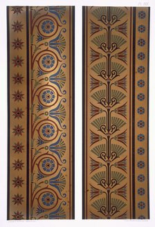 Vertical bands or borders in dark colours on gold ground, pub. 1892. Creator: George Ashdown Audsley (1838-1925).