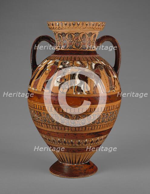 Attic Black-figure with (A) a Wedding Procession and (B) a Combat Scene, 550-545 BC. Creator: Pointed Nose Painter.