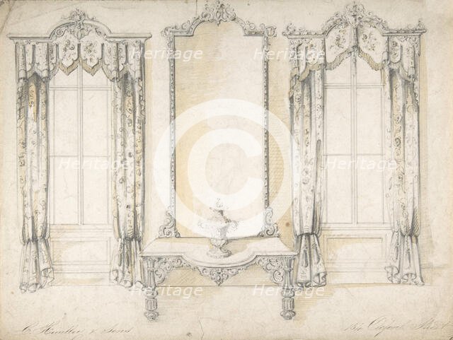 Design for Mirror, Table and Curtains, 1841-84. Creator: Charles Hindley & Sons.