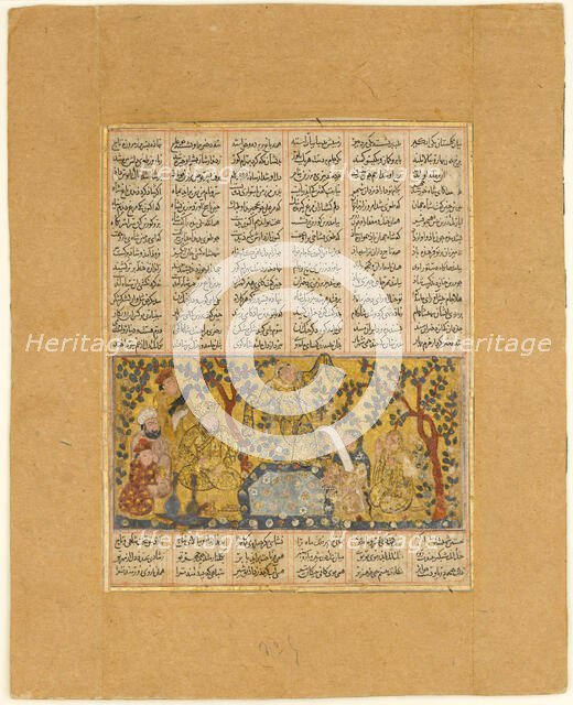 Bahram Gur Entertained by the Daughters of Barzin, Folio from a Shahnama..., 1300-1330. Creator: Unknown.