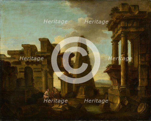 Dice Players in Romantic Ruins, 1700-1800. Creator: Unknown.