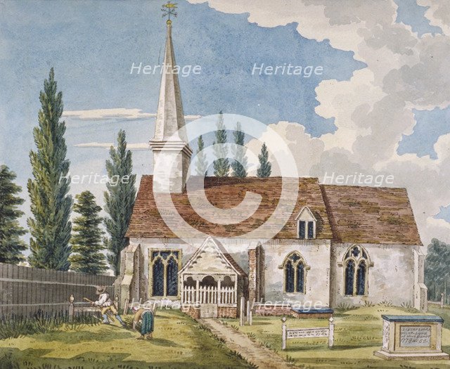 South view of the church of St Giles, Ickenham, Middlesex. c1800. Artist: Anon