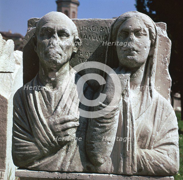 Roman grave-slab with a husband and wife. Artist: Unknown