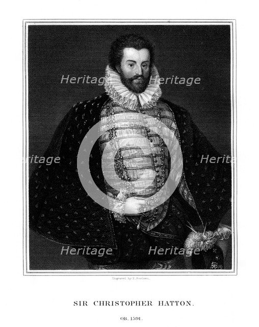 Sir Christopher Hatton, English politician, (1827).Artist: E Scriven