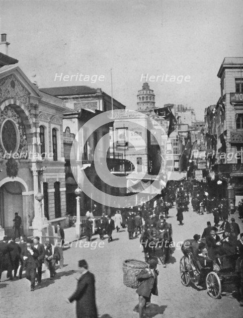 'Street vista in Galata from end of bridge, Constantinople', 1913. Artist: Unknown.