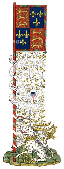 Banner of the arms of England and France, quartered, c1445, (1843).Artist: Henry Shaw