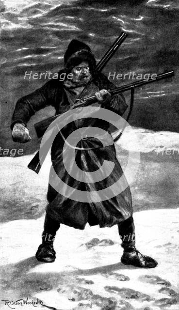 The Seventh Man: There, before him, on the frozen coat of snow, was a footprint..., 1898. Creators: Unknown, Richard Caton Woodville II.