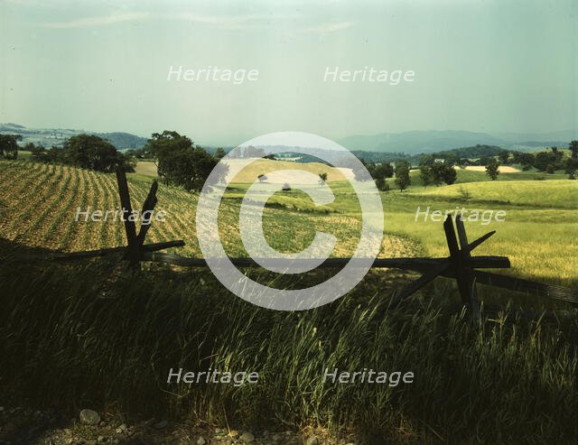 Farmland in the Taconic range, near the Hudson River Valley in New York state, 1943. Creator: John Collier.