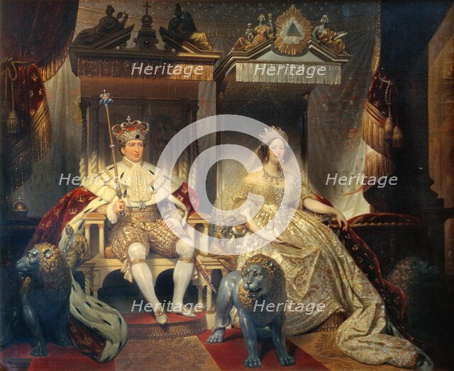 Christian VIII (1786-1848) and Queen Caroline Amalie (1796-1881) in Coronation Robes, 1841. Creator: Joseph-Desire Court.
