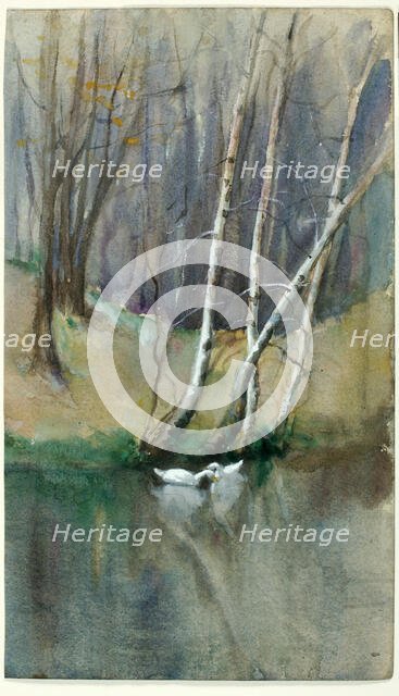 Untitled (Wood Scene with Birch Trees and Ducks), n.d. Creator: Edward Mitchell Bannister.
