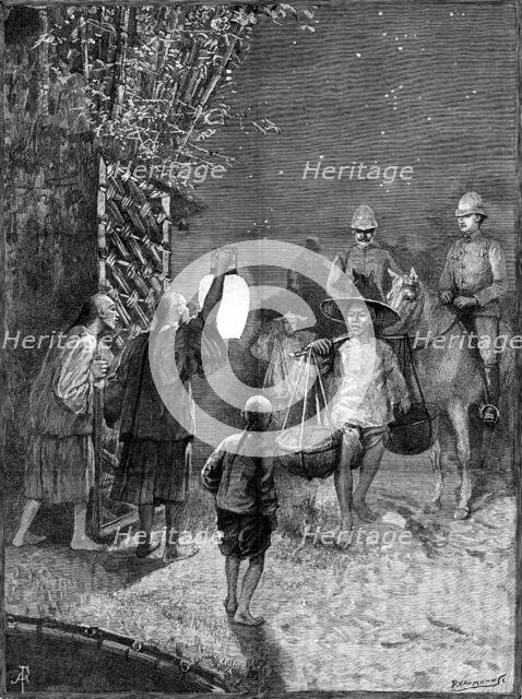 Sketches in Formosa: arrival at Bankimsing, 1890. Creator: P Naumann.