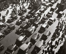 Traffic jam on Fifth Avenue at 49th Street, New York, USA, early 1929. Artist: Unknown