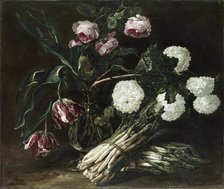 Vase of Flowers and Two Bunches of Asparagus, 1650. Creator: Jan Fyt.