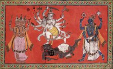 Shiva Performing the Dance of Bliss while Vishnu and Brahma Provide Musical Accompaniment, c1760. Creator: Unknown.