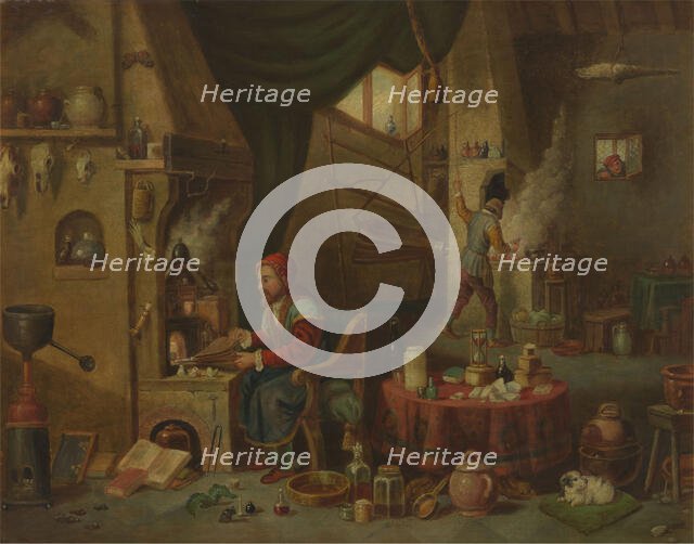 An alchemist in his laboratory, c1680s. Creator: Follower of David Teniers II.