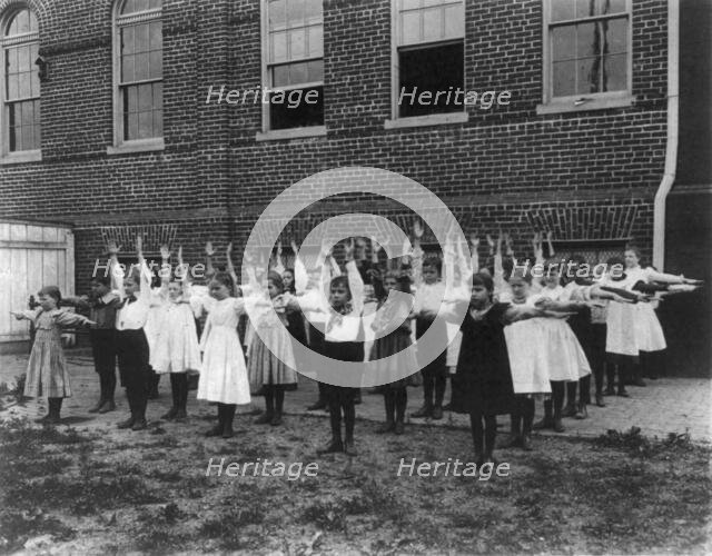 Grade school, Washington, D.C. - outdoor exercise class, (1899?). Creator: Frances Benjamin Johnston.