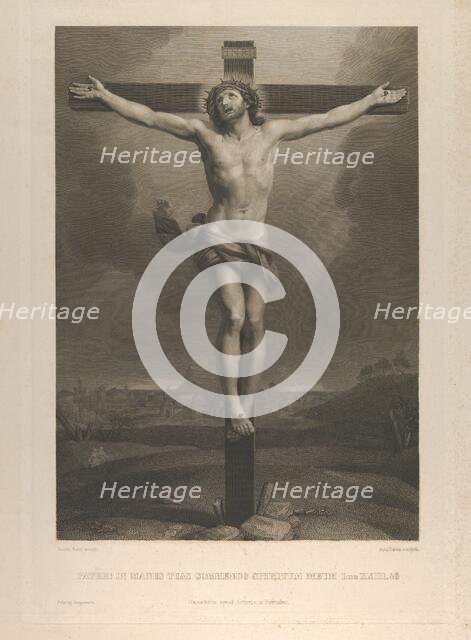 Christ on the cross, a town in the background, after Reni, 1850-88. Creator: Antonio Dalco.