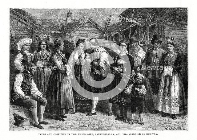 Types and costumes in Norway, 1879.Artist: Hildibrand