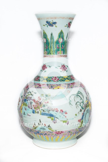Famille rose vase with landscape decoration and trumpet mouth, 18th century. Artist: Unknown.