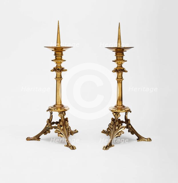 Pair of Altar Candlesticks, Paris, 1862. Creators: Eugène Emmanuel Viollet-le-Duc, Louis Bachelet.