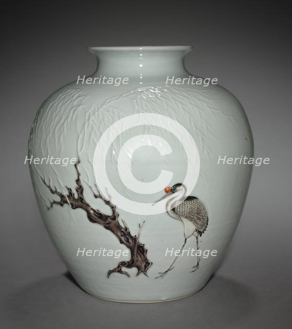 Jar with Crane and Willow in Relief, 18th Century. Creator: Unknown.