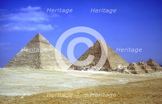 Pyramids of Khafre, Mycerinus & three pyramids of his Queens, 4th Dynasty, Giza, c2600-c2500 BC. Artist: Unknown