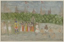 On the banks of the Yamuna in Brindaban, Krishna dances with the Gopis, 1800-1825. Creator: Anon.