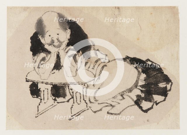 Man seated with an armrest, Edo period, 19th century. Creator: Hokusai.