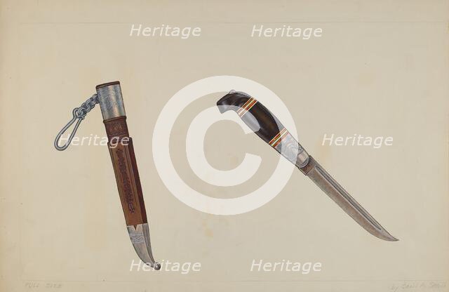 Trapper's Hunting Knife, 1935/1942. Creator: Cecil Smith.